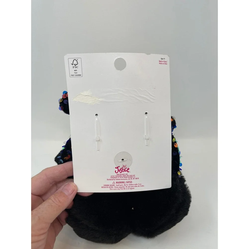 Justice Earmuff & Glove Set Kids OS Black New Sequin Faux Fur Winter Accessory